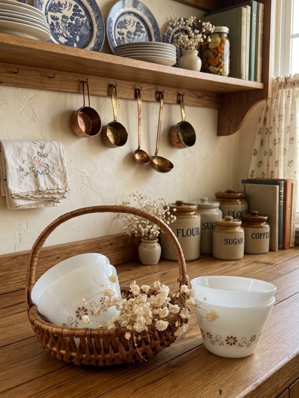 Vintage Pyrex DynaWare Milk Glass Bowls – Set of 4 Brown Daisy